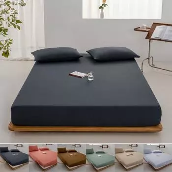 Мягкая хлопковая простыня на резинке, односпальная, двуспальная, размера King Queen, чехол для матраса с резинкой, простыня, постельное белье 100/120/150/180/200 2xPillowcase 48x74cm