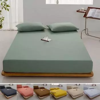 Мягкая хлопковая простыня на резинке, односпальная, двуспальная, размера King Queen, чехол для матраса с резинкой, простыня, постельное белье 100/120/150/180/200 2xPillowcase 48x74cm