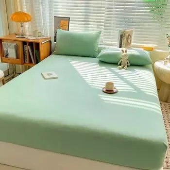 Мягкая хлопковая простыня с резинками, однотонные нескользящие наматрасники, простыня для двуспальной кровати размера «king-size» 140/160/200 2xPillowcase 48x74cm