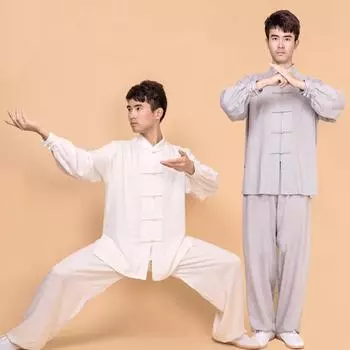 Мягкая хлопковая женская одежда с короткими рукавами для боевых искусств в китайском стиле для людей среднего и пожилого возраста, одежда для занятий тайцзи, мужской костюм тайцзи кунг-фу XS хаки