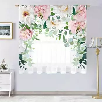 Мягкая и дышащая прозрачная штора с изображением розы для гостиной, спальни и офиса — повысьте конфиденциальность и добавьте стиля W65X60H(cm)X2Pcs&Hook