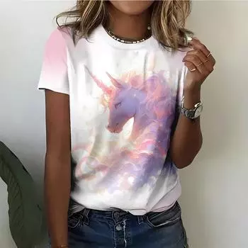 Мягкая и мечтательная розовая женская футболка с рисунком единорога, повседневная, модная, удобная, белая, с коротким рукавом S