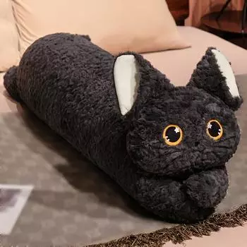 Мягкая и милая длинная подушка с изображением кота: Очень подходит для сна на боку, также можно использовать как подушку, только ручная стирка, современный дизайн, подходит для всех сезонов Black Cat