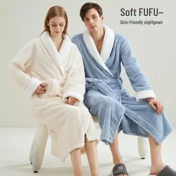 Мягкая и пушистая ночная рубашка из хлопкового бархата: Уютный зимний банный халат для пар, дизайн из кораллового флиса для мужчин и женщин L красный