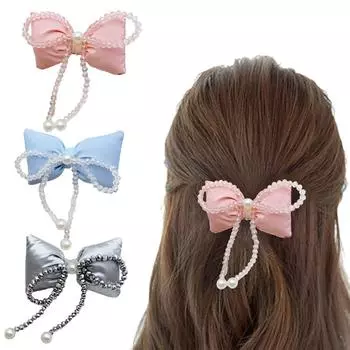 Мягкая и стильная тканевая заколка-бантик с украшением из кристаллов, сверкающая заколка для волос с бисером из кристаллов розовый