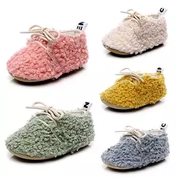 Мягкая и теплая обувь для младенцев, мальчиков и девочек, однотонные кроссовки для новорожденных, зимние теплые нескользящие тапочки для кроватки 0-18 месяцев 11cm бежевый