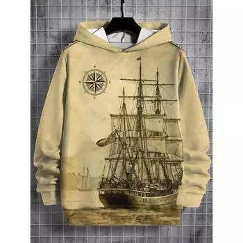 Мягкая и удобная мужская повседневная толстовка с капюшоном 3D с произвольным рисунком для ношения на открытом воздухе S