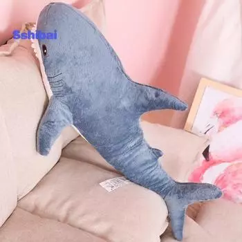 Мягкая игрушка-акула — большой размер, дышащая, не линяет, яркая подушка с набивным животным синий