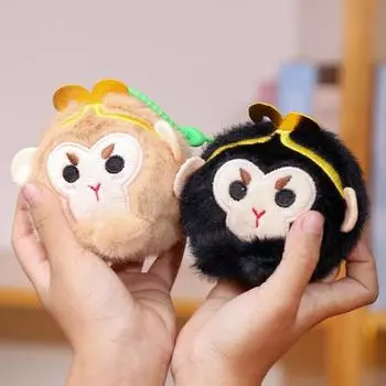 Мягкая игрушка-брелок в виде плюшевой куклы Сунь Укун, милый мультяшный дизайн головы обезьяны, плюшевая игрушка-король обезьян, забавный подарок для мальчиков и девочек чёрный