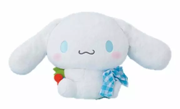Мягкая игрушка Cinnamoroll в клетку с лентой, вишня, большая, корица, с закрытым ртом, размер 30 см и прибл.