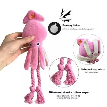 Мягкая игрушка для домашних животных для маленьких и больших собак, кошек, игрушки для обучения молярам, пищащие игрушки в форме осьминога, интерактивная игрушка из хлопковой веревки, аксессуары для собак розовый