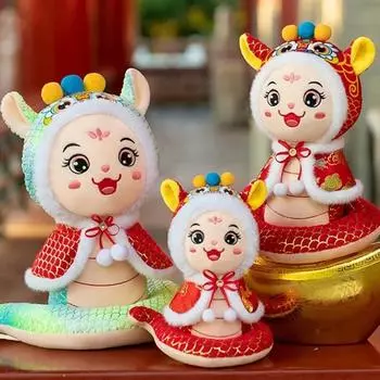 Мягкая игрушка «Год Змеи 2025», плюшевая змея китайского зодиака, плюшевая кукла-талисман «Год Змеи» для домашнего декора 17cm зелёный