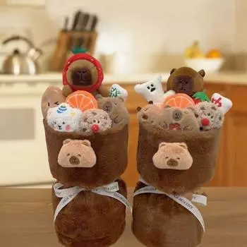 Мягкая игрушка капибара, плюшевый букет цветов капибара, плюшевые цветы и кавайные плюшевые игрушки, милые плюшевые игрушки, плюшевые игрушки для эмоциональной поддержки, подарки для девушек Style 1 коричневый