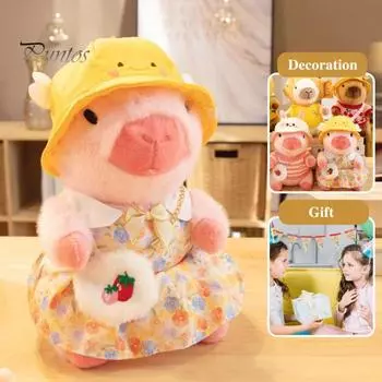 Мягкая игрушка капибара с 9 предметами одежды, аксессуары, обучающая кукла своими руками, нарядная, милая мягкая игрушка капибара для девочек и мальчиков коричневый