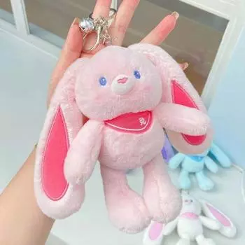 Мягкая игрушка кролик, интерактивная подвеска-кролик, забавный брелок в виде кролика с выдвижными ушками и ножками, мягкая игрушка для пасхальных подарков розовый