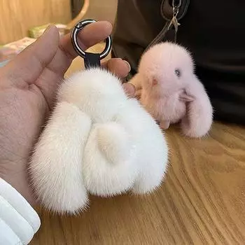 Мягкая игрушка кролик, плюшевый брелок из меха кролика, пушистый, мягкий, милый, пушистый, аксессуары, пушистый брелок, подарок для девочек и детей белый