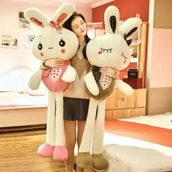 Мягкая игрушка, кукла-кролик, мультяшная милая кукла-зайчик, подарок на день рождения для девочки, кукла-зайчик, праздничный подарок, поздравление на день рождения, Рождественский подарок 0.8M