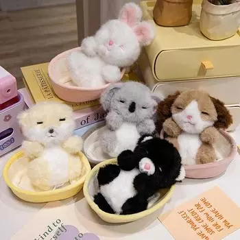Мягкая игрушка Лежащая кукла Очаровательный спящий плюшевый игрушечный набор Плетеные корзины Щенок Кошка Кролик Медведь Коала Куклы