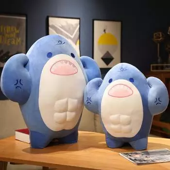 Мягкая игрушка-мышечная акула, мягкая игрушка-игрушка в виде животного, подушка для чтения, подарок на день рождения, кукла-подушка, подарок для детей 50cm синий