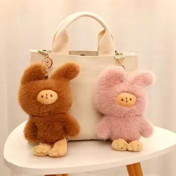 Мягкая игрушка-подвеска в виде пушистого кролика, плюшевая игрушка-симуляция животного, коричневого белого кролика для детей, милая кукла, украшение для сумки, кулон в подарок 20cm Pendant розовый