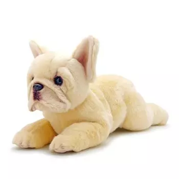 Мягкая игрушка собака Ниниан и Кино настоящая лежащая собака Общая длина около 40 см (французский бульдог кремовый)