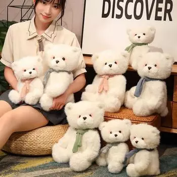 Мягкая игрушка в виде белого медведя, мягкая кукла-медведь с шарфом, симпатичная плюшевая кукла белого медведя на Новый год 25cm зелёный