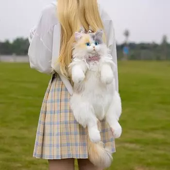 Мягкая игрушка в виде кошки Chongker, похожая на настоящую - Реалистичный рюкзак в форме кошки, ручная работа, мягкая игрушка в виде кошки, милый внешний вид, подходящая вместимость, красивые аксессуары,