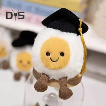Мягкая игрушка в виде плюшевой куклы «Выпускное яйцо» с шляпой бакалавра, забавная подушка с едой, милый и необычный подарок в виде плюшевой куклы для выпускников жёлтый/белый