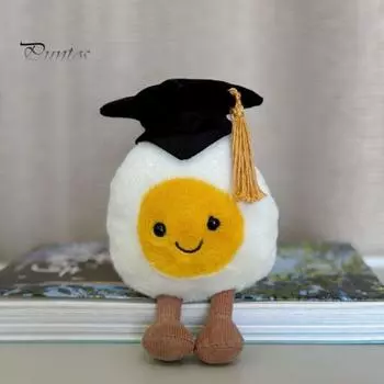 Мягкая игрушка в виде плюшевой куклы «Выпускное яйцо» с шляпой бакалавра, забавная подушка с едой, милый и необычный подарок в виде плюшевой куклы для выпускников белый/жёлтый