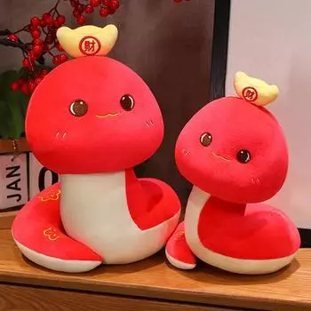 Мягкая игрушка змея Lucky мягкая кукла игрушки супер мягкая красная 2025 год змеи плюшевая игрушка для украшения дома S/24cm