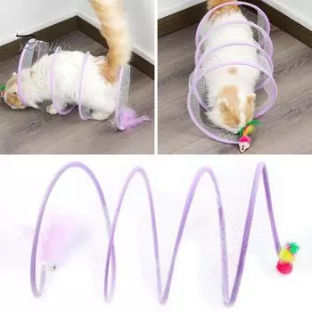 Мягкая интерактивная игрушка с перьями, складной туннель для котенка, туннель для котенка, трубка для кошек, игрушка для домашних животных S синий