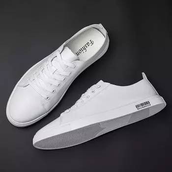 Мягкая искусственная кожа Мужская обувь Мужские кроссовки Повседневная обувь Модные черные белые туфли Британский стиль Кожаные школьные туфли на шнуровке 39