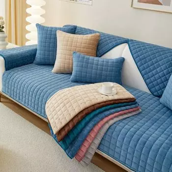 Мягкая клетчатая подушка для дивана, нескользящая, утолщенная, универсальная, для гостиной, накидка на диван, утолщенная, теплая, накидка на спинку дивана, полотенце для подлокотника 70x70cm 1pcs бежевый