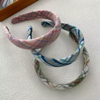 Мягкая клетчатая женская повязка на голову широкая повязка для волос легкая нескользящая петля для волос осень-зима для девочек A