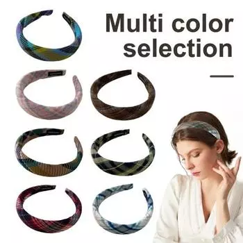 Мягкая клетчатая женская повязка на голову, широкая повязка для волос, легкая нескользящая петля для волос, осенне-зимние аксессуары для волос для девочек, головные уборы, реквизит для фотосъемки F