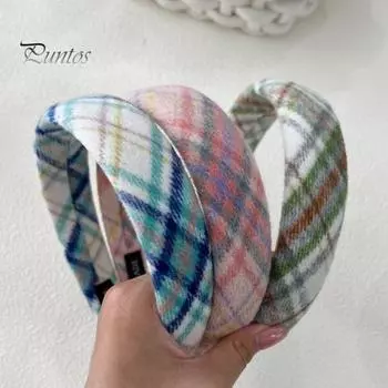 Мягкая клетчатая женская повязка на голову, широкая повязка для волос, легкая нескользящая петля для волос, осенне-зимние аксессуары для волос для девочек, головные уборы, реквизит для фотосъемки A