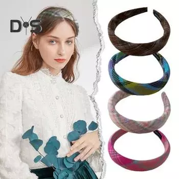 Мягкая клетчатая женская повязка на голову, широкая повязка для волос, легкая нескользящая петля для волос, осенне-зимние аксессуары для волос для девочек, головные уборы, реквизит для фотосъемки A