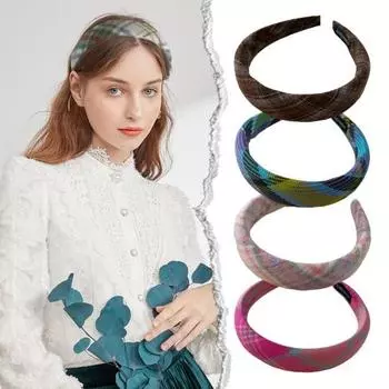 Мягкая клетчатая женская повязка на голову, широкая повязка для волос, легкая нескользящая петля для волос, осенне-зимние аксессуары для волос для девочек, головные уборы, реквизит для фотосъемки H