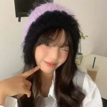 Мягкая контрастная цветная вязаная шапка Y2K плюшевая шерстяная шапка индивидуальная без полей шапка-бини подарки Style3