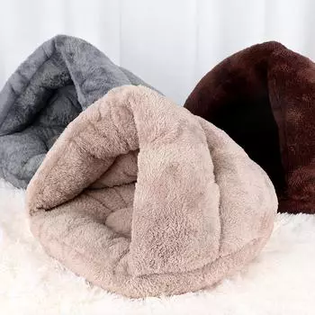 Мягкая кошачья кровать, зимняя теплая плюшевая собачка, кошачье гнездо, конура, глубокий сон для кошек, пещера, дом для кошек, товары для маленьких собак 40X40cm хаки