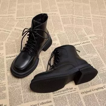 Мягкая кожа осень и зима британский ветер жарил уличные маленькие короткие ботинки плоская женская обувь новинка 2024 Интернет знаменитости взрыв осень и зима 35