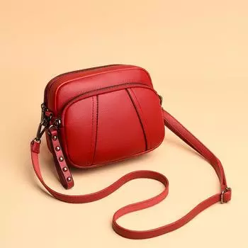 Мягкая кожа Среднего возраста Многослойная На плечо Минималистичная Мини Маленькая круглая сумка Red (handbag for collection)