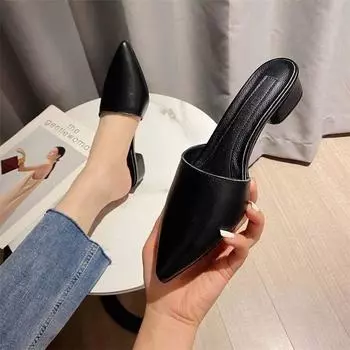 Мягкая кожа удобная заостренная голова сумка голова толстый каблук Интернет знаменитости тапочки женская летняя одежда плоский каблук перетаскивание сандалии сандалии f 35 зелёный