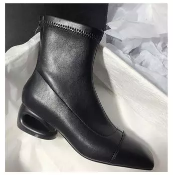 Мягкая кожа Женские осенне-зимние остроносые эластичные модные теплые ботильоны на высоком каблуке для, улицы и путешествий 35
