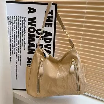 Мягкая кожаная большая модная сумка через плечо женская новинка 2024 года женская сумка корейская версия универсальная сумка-мессенджер темпераментная сумка чёрный