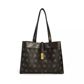 Мягкая кожаная большая сумка Женская большая вместительная сумка под мышками с принтом на плече коричневый