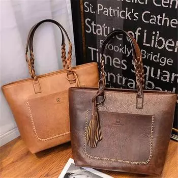 Мягкая кожаная большая винтажная сумка для женщин с кисточками большая коричневая сумка новейшее поступление сумки-мессенджеры через плечо