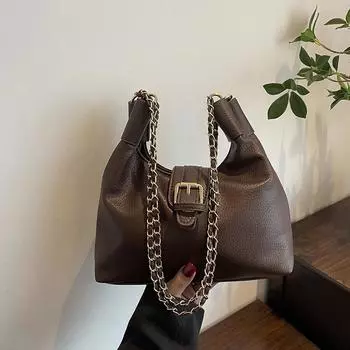 Мягкая кожаная большая вместительная сумка через плечо с текстурой для поездок на работу женская ранняя весна 2024 года новая универсальная сумка через плечо сумка-тоут чёрный