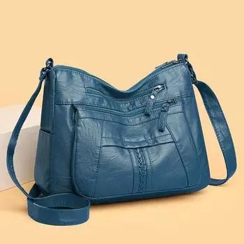 Мягкая кожаная двухслойная маленькая сумка, женская сумка через плечо, большая вместительная сумка через плечо чёрный