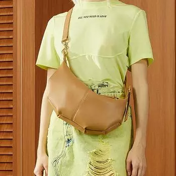 Мягкая кожаная французская сумка через плечо, женская модная сумка на молнии, плиссированная сумка-мессенджер из коровьей кожи (30cm<Max Length<50cm) хаки